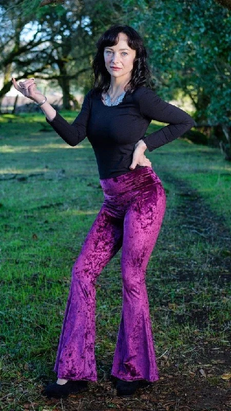 Women's Active Garments For Workouts Premium Fashion Boysenberry Velvet Slim Bells