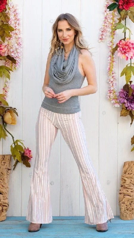 Evening Elegance Bold Patterns Champagne Pink Ribbon Pin Stripe Velvet Slim Bells