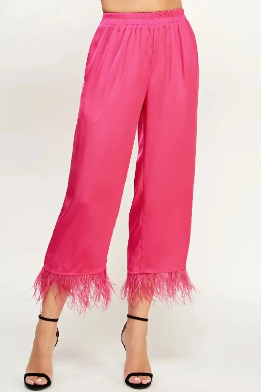 Foncy Feather Trim Pants In Fuchsia