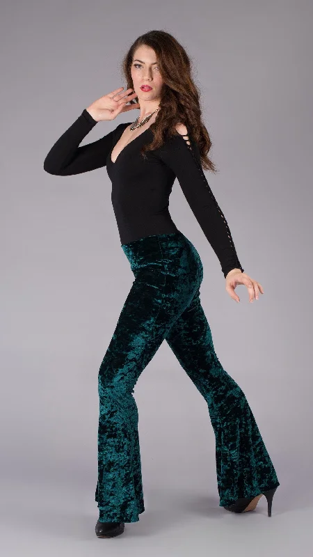 Women's Resort Garments Vibrant Femme Fashion Forest Green Velvet Slim Bells