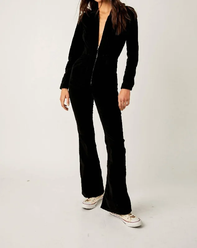 Minimalist Style Mother's Day Special Jayde Cord Flare Jumpsuit In Black