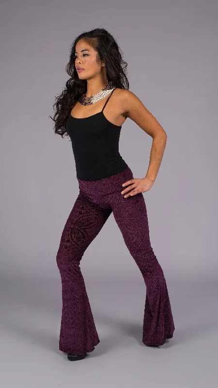 Women's Night-Out Outfit Trendy Urban Attire Plum Burnout Velvet Slim Bells
