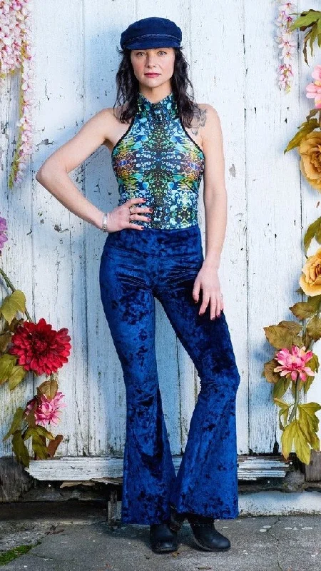 Women's Athletic Apparel Bold Fashion Navy Blue Velvet Slim Bells