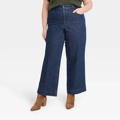 Universal Thread Women's High Waisted Wide Leg Cropped High-Rise Jeans, Dark Wash