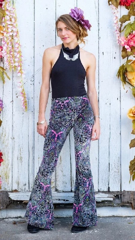 Women's Travel Outfit Set Durable Fashion Picks Pink Paisley Burnout Slim Bells