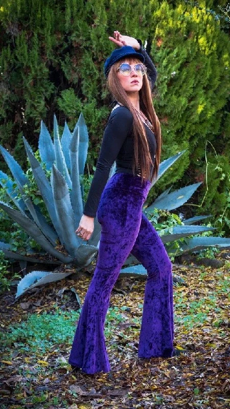 Women's Stylish Casual Garments Chic Outfits Royal Purple Velvet Slim Bells