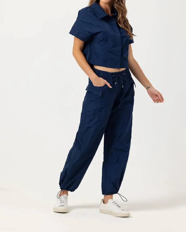 Fashionable Women's Outfit Effortless Style, Endless Impact Slate Cargo Pants In Navy Fashionable Women's Outfit Effortless Style, Endless Impact Slate Cargo Pants In Navy