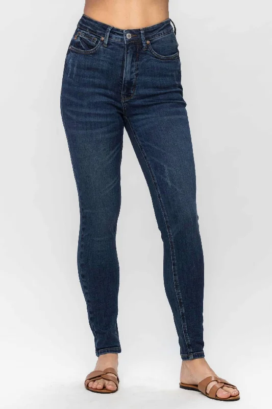 Tummy Control Skinny Jeans In Dark Blue